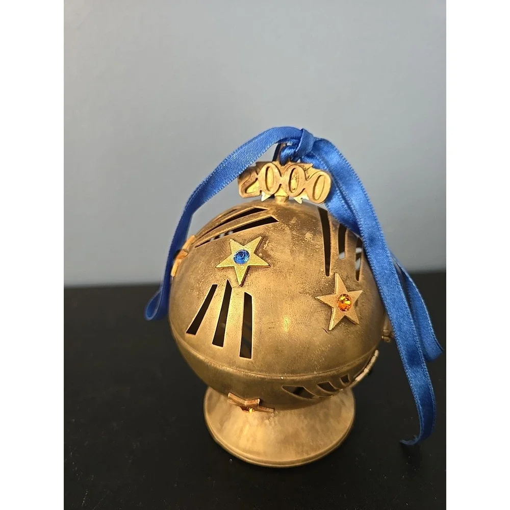 LENOX Brass CRYSTAL‎ MILLENNIUM 2000 JEWELED STARS METAL FRAGRANCE BALL SPHERE